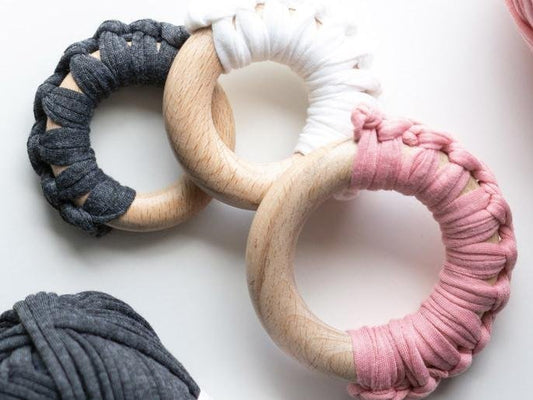 Crochet and Wood Ring Teether - Cara & Co Craft Supply