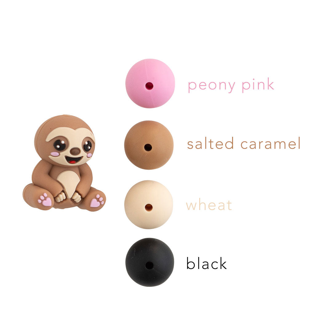 3D Sloth Silicone focal beads from Cara & Co Craft Supply