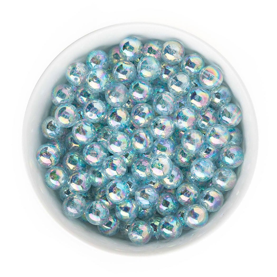 Acrylic Round Beads Clear Glitter 12mm Aqua Blue AB from Cara & Co Craft Supply
