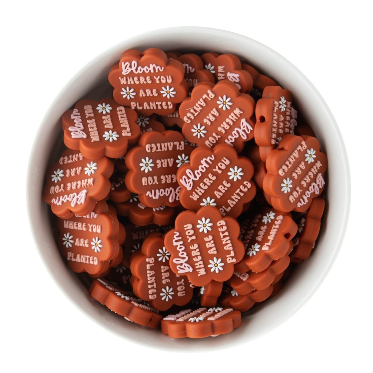 Silicone Focal Beads Bloom Where Planted Rust from Cara & Co Craft Supply