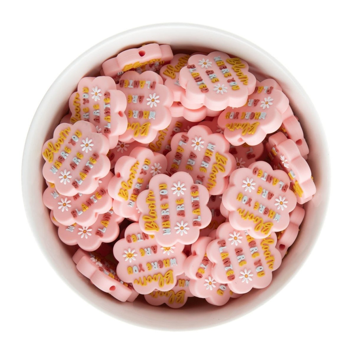 Silicone Focal Beads Bloom Where Planted Soft Pink from Cara & Co Craft Supply