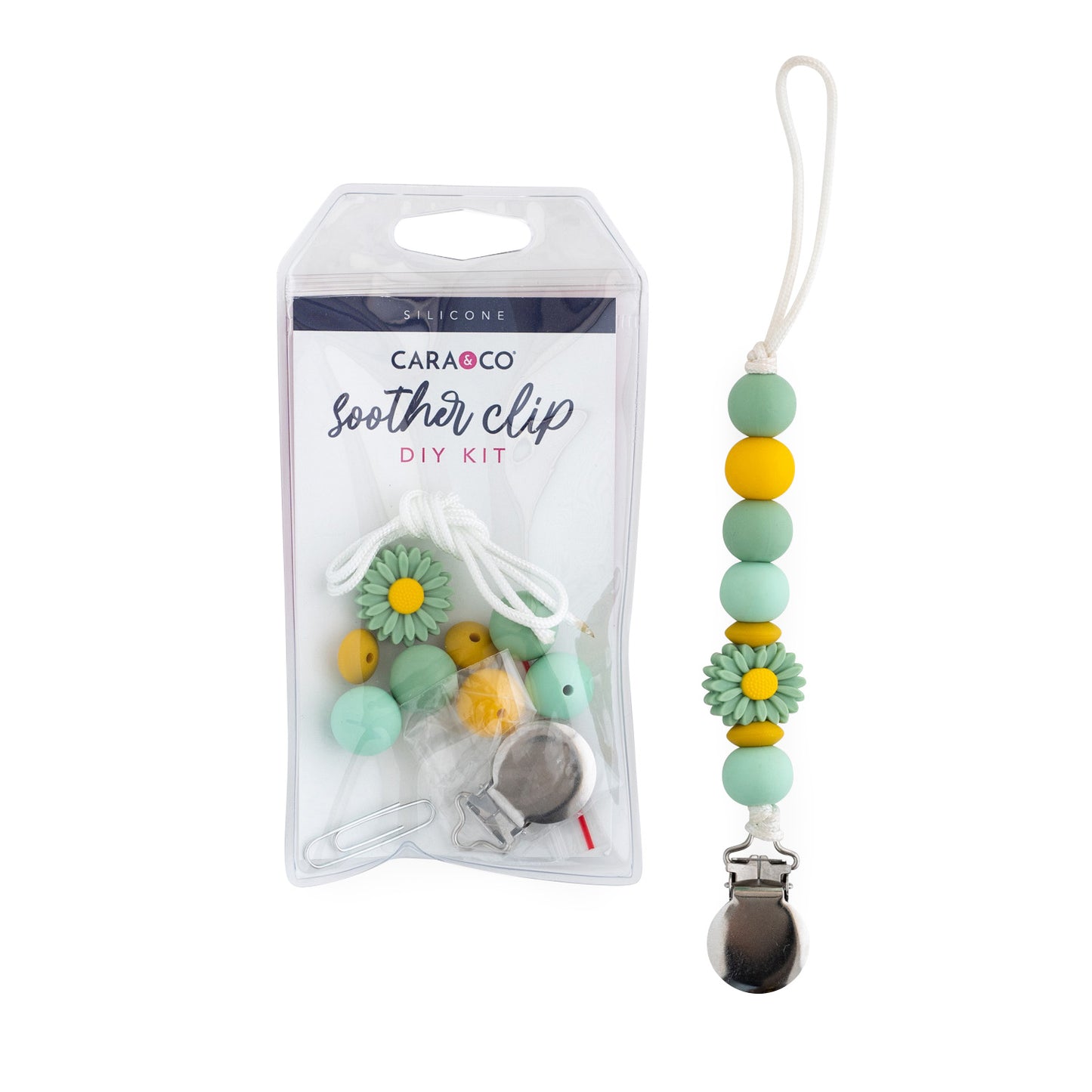Silicone DIY Kits Daisy Sage Pacifier Clip from Cara & Co Craft Supply