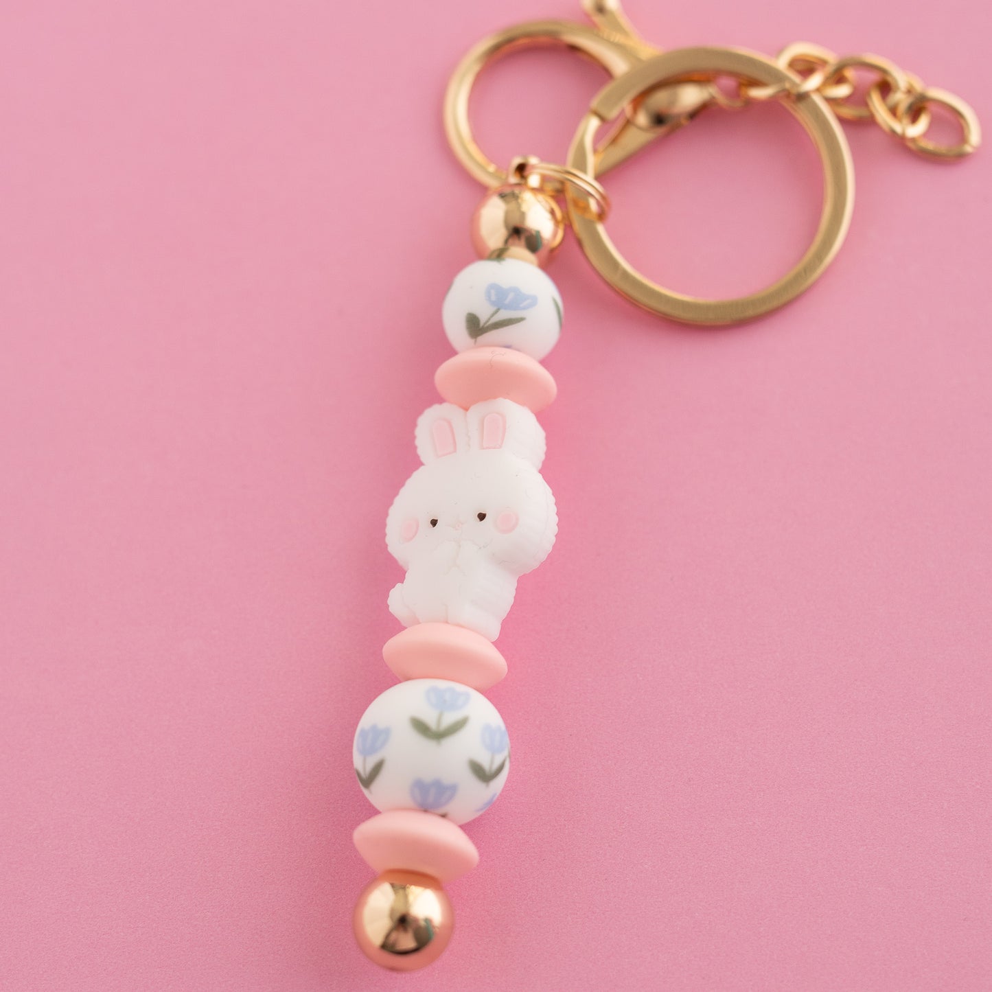 Shop the Image Bunny Kisses & Blooms Keychain Silicone bead crafting from Cara & Co Crafting Supplies