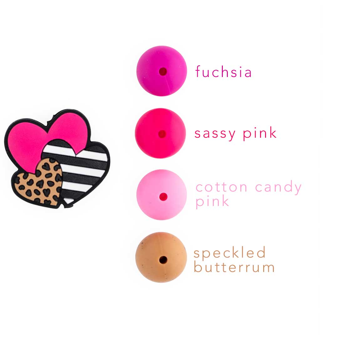 Sassy Pink Triple Hearts Silicone Focal Beads