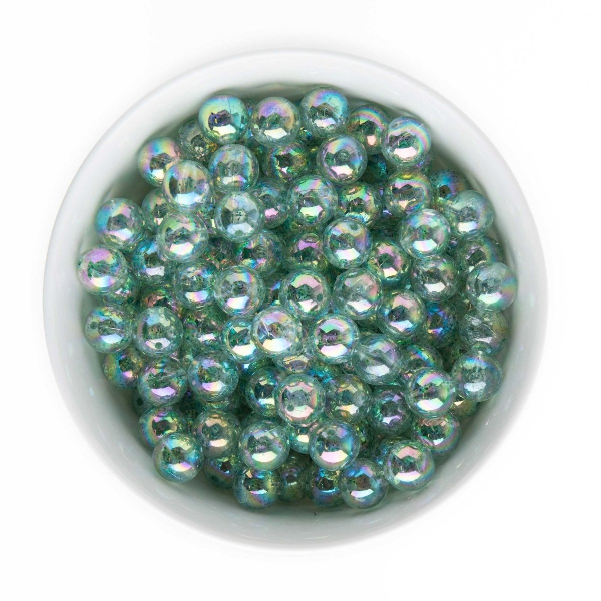 Acrylic Round Beads Clear Glitter 12mm Green AB from Cara & Co Craft Supply