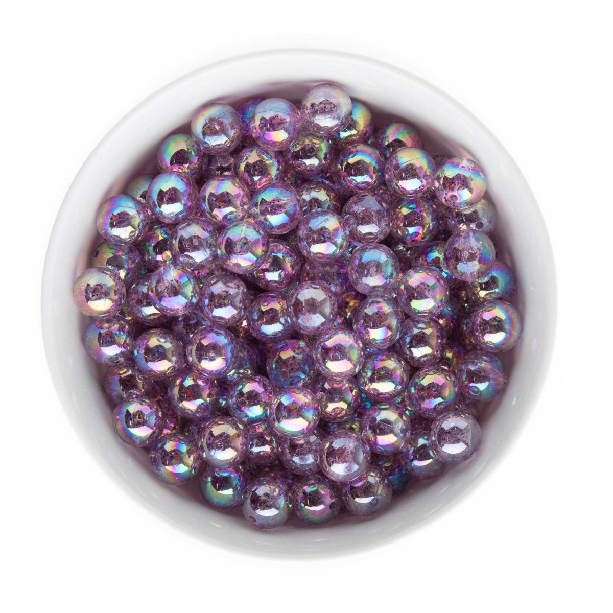 Acrylic Round Beads Clear Glitter 12mm Purple AB from Cara & Co Craft Supply