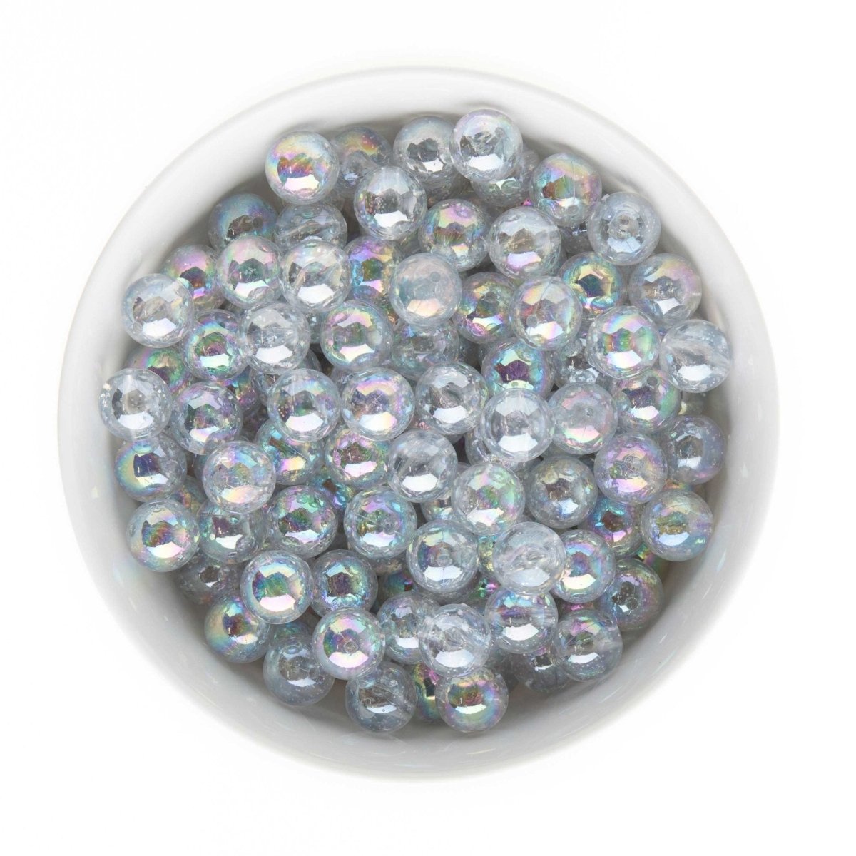 Acrylic Round Beads Clear Glitter 12mm White AB from Cara & Co Craft Supply