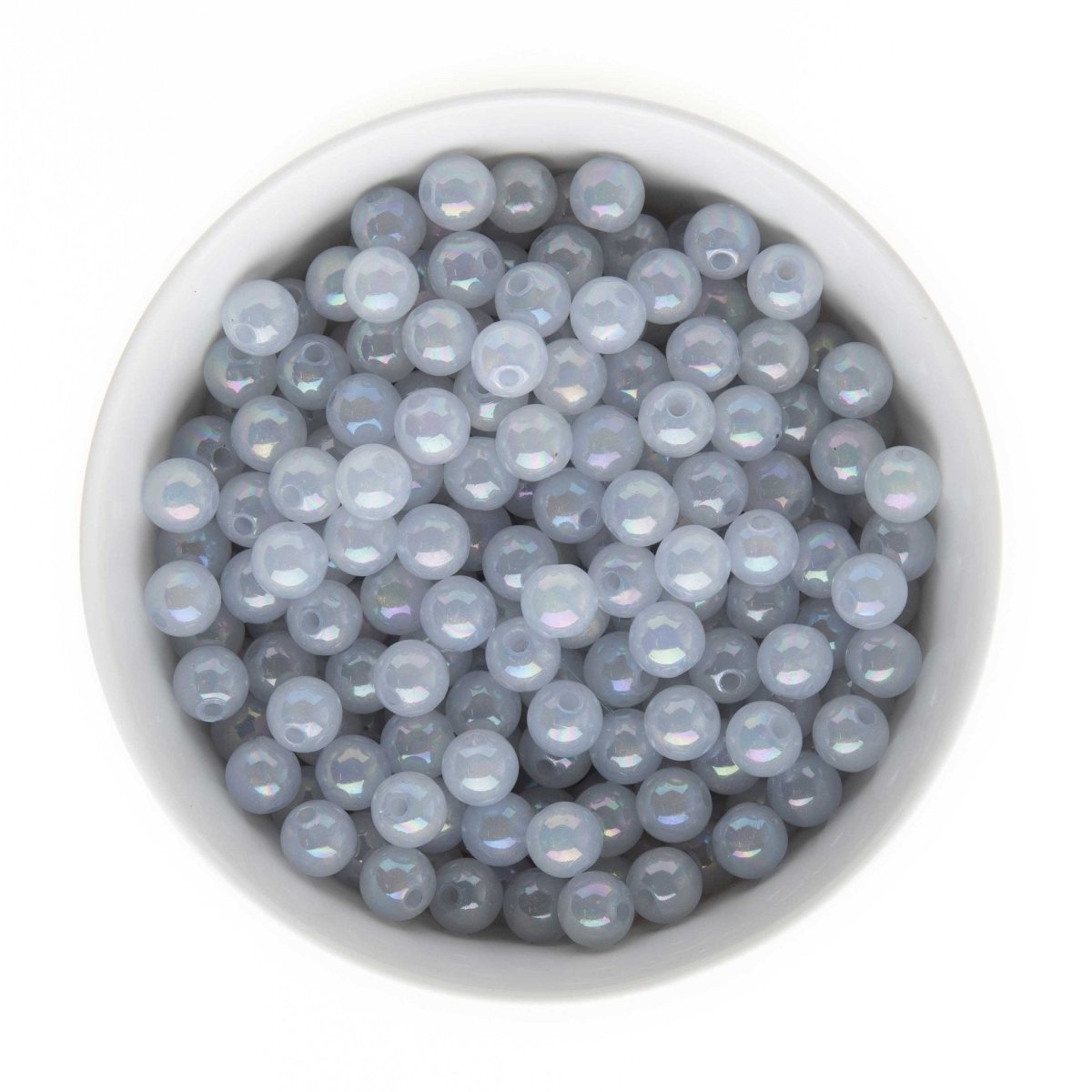 Acrylic Round Beads Clear Shimmer 10mm Light Grey AB from Cara & Co Craft Supply