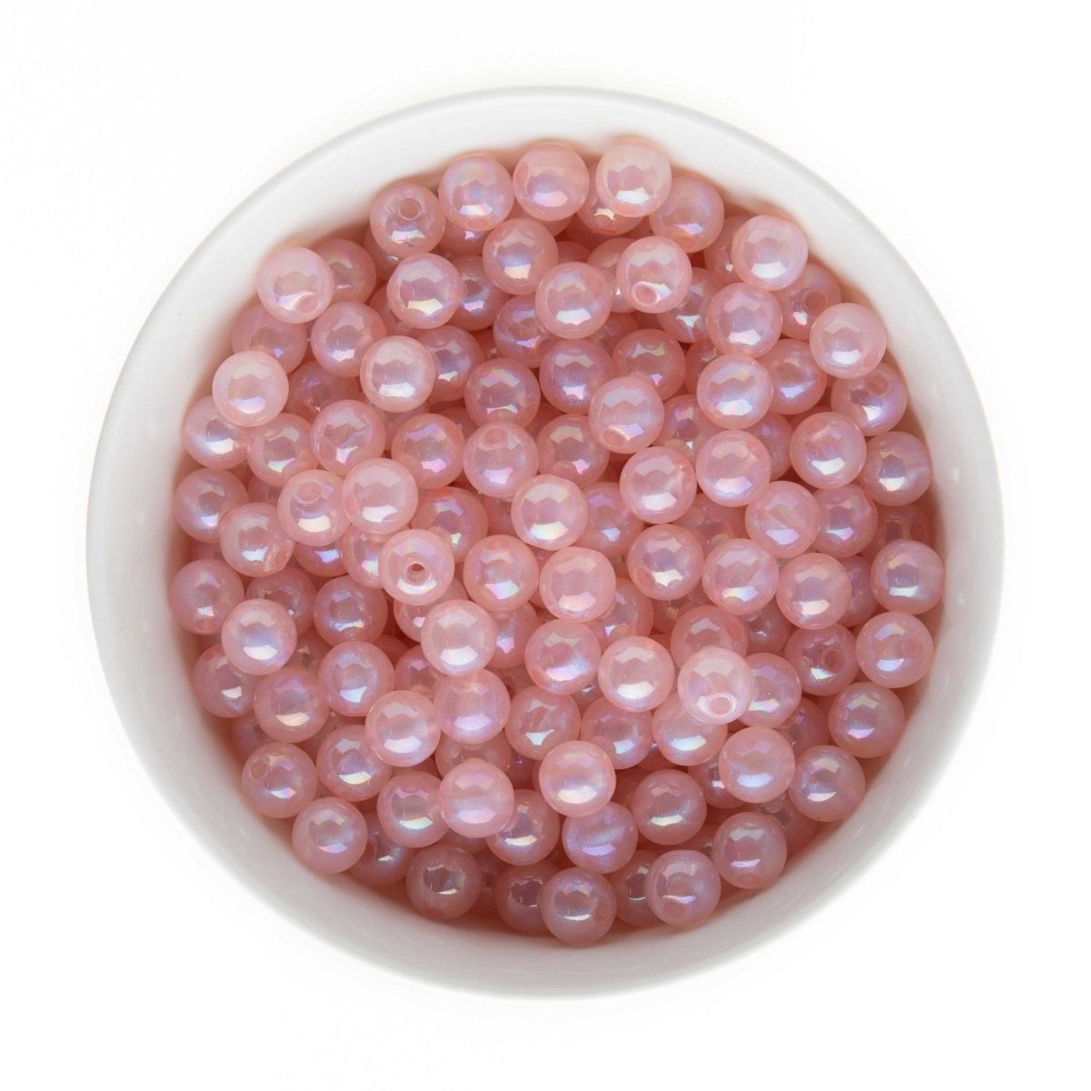Acrylic Round Beads Clear Shimmer 10mm Light Pink AB from Cara & Co Craft Supply