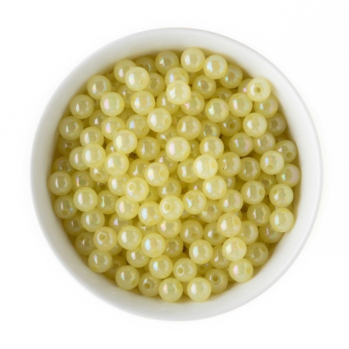 Acrylic Round Beads Clear Shimmer 10mm Light Yellow AB from Cara & Co Craft Supply