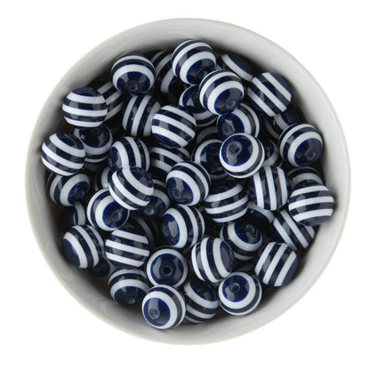 Acrylic Round Beads Striped 16mm Navy from Cara & Co Craft Supply