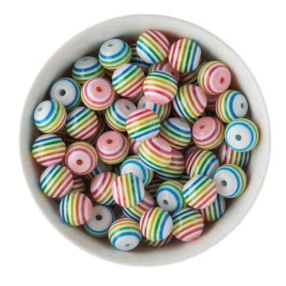 Acrylic Round Beads Striped 16mm Rainbow from Cara & Co Craft Supply