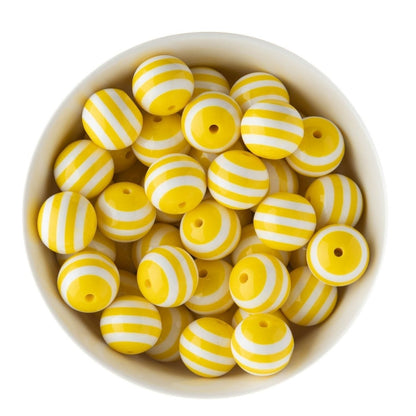 Acrylic Round Beads Striped 20mm Yellow from Cara & Co Craft Supply