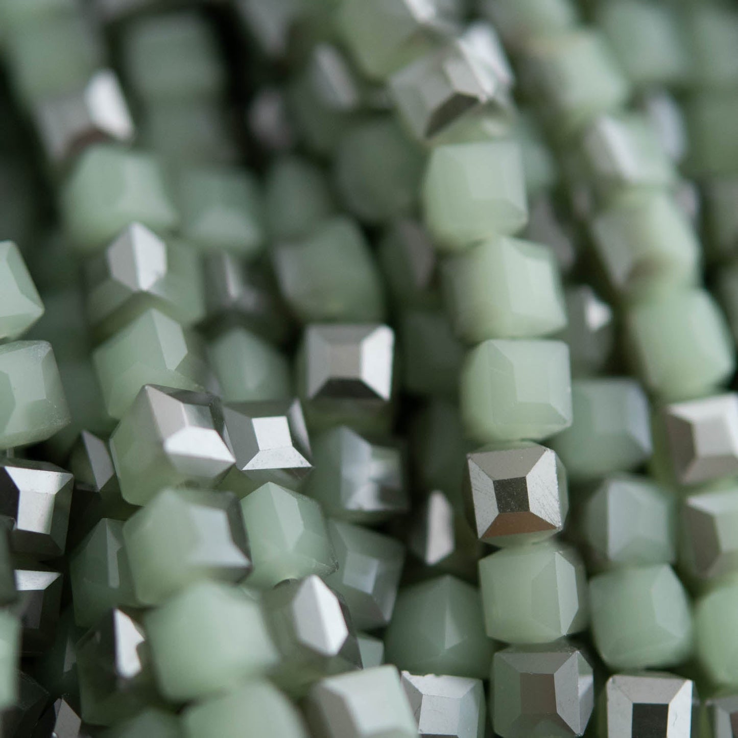 Glass Beads Glass Faceted Cubes Frosted Green from Cara & Co Craft Supply