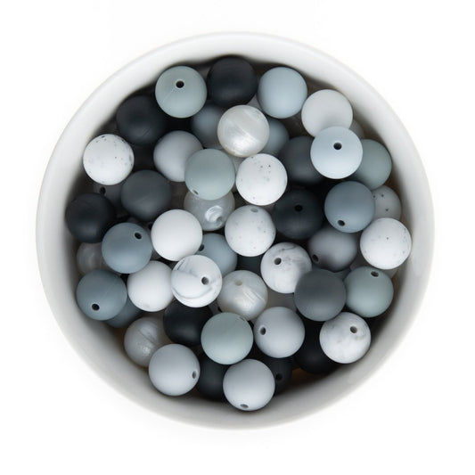 Silicone Bead Packs Monochrome 15mm Round Silicone from Cara & Co Craft Supply
