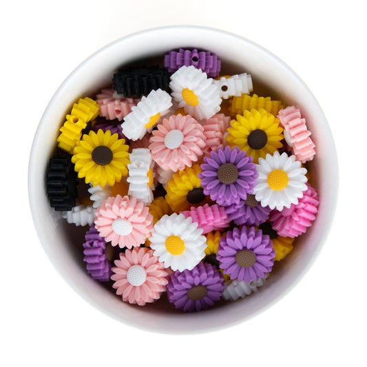 Silicone Focal Beads Daisies Black from Cara & Co Craft Supply