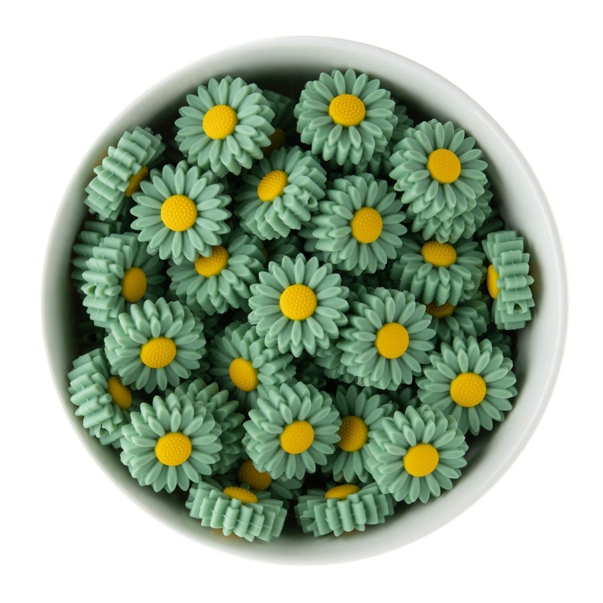 Silicone Focal Beads Daisies Sage from Cara & Co Craft Supply