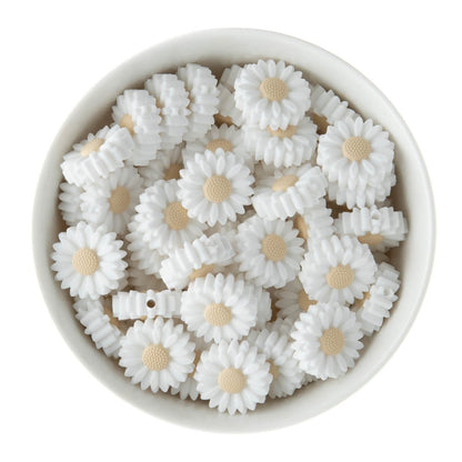 Silicone Focal Beads Daisies White from Cara & Co Craft Supply