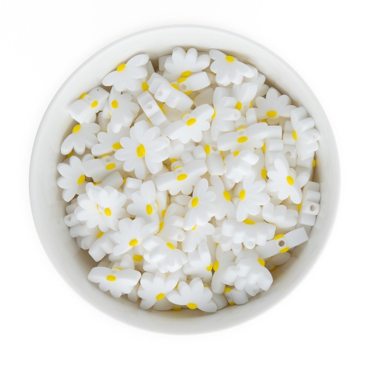 Silicone Focal Beads Half Daisies White from Cara & Co Craft Supply