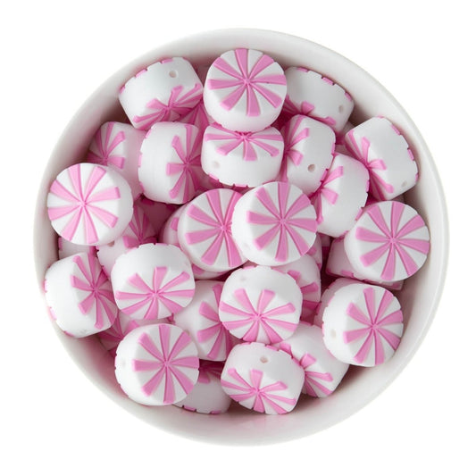 Silicone Focal Beads Lollipop Soft Pink & White from Cara & Co Craft Supply