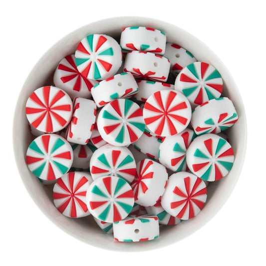 Silicone Focal Beads Peppermint Candies Bright Red & White from Cara & Co Craft Supply
