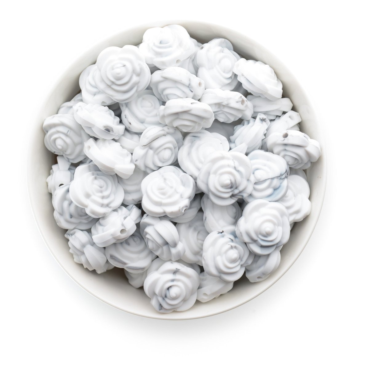 Silicone Focal Beads Roses White Marble from Cara & Co Craft Supply