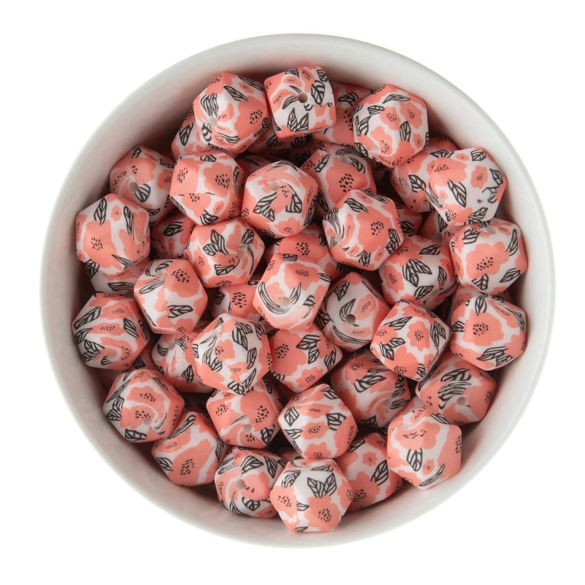 Silicone Print Beads Exclusive - Hexagons Blushing Peony Floral from Cara & Co Craft Supply