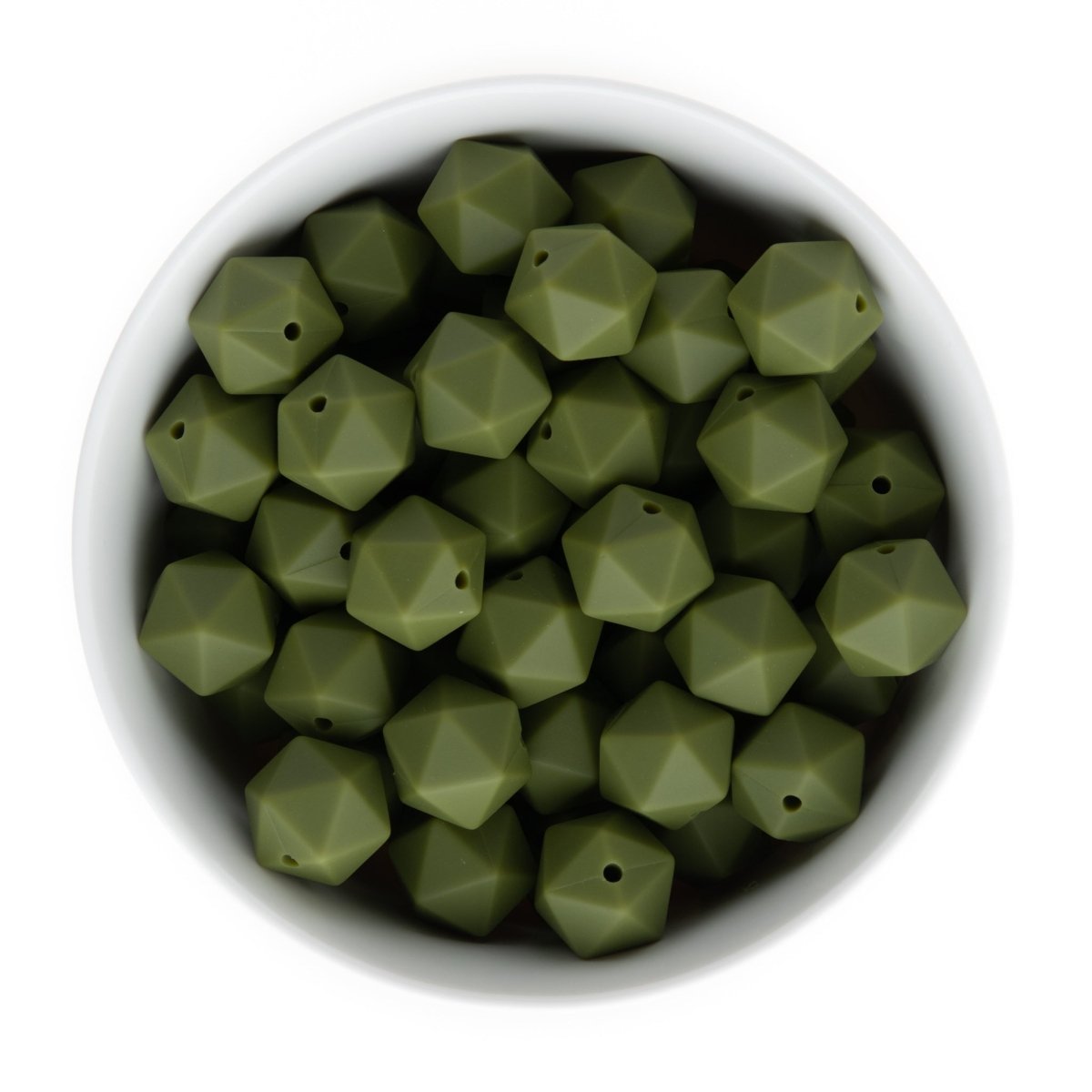 Silicone Shape Beads Icosahedron 14mm Olive Green from Cara & Co Craft Supply