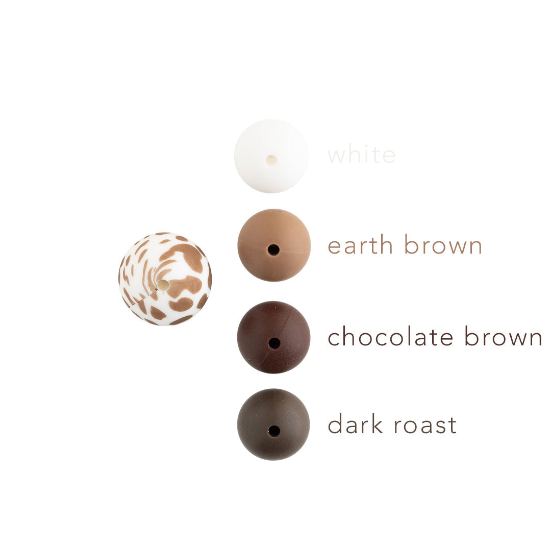 12mm Round Silicone Print Beads Color Comparison Brown Cow