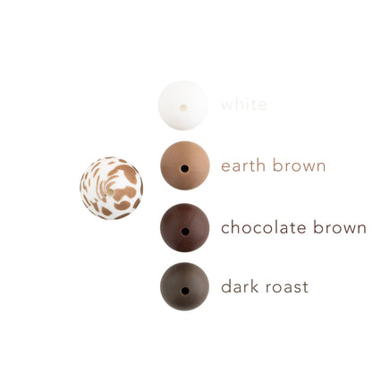 12mm Round Silicone Print Beads Color Comparison Brown Cow