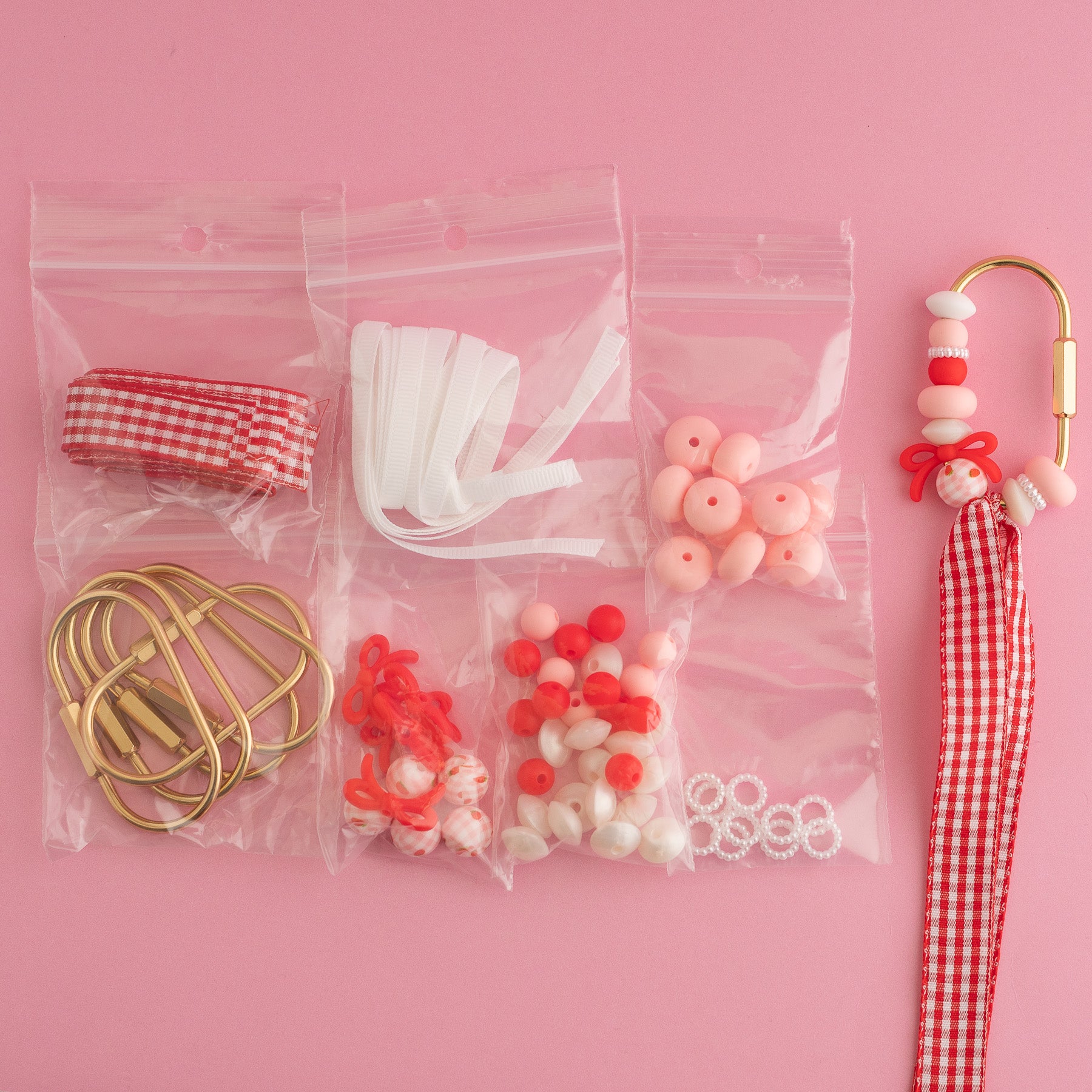 Strawberry Bows Carabiner Box silicone beads from crafting from Cara & Co Craft supply