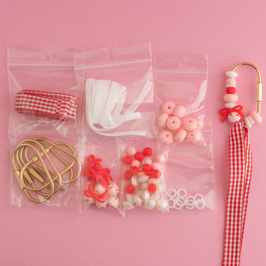 Strawberry Bows Carabiner Box silicone beads from crafting from Cara & Co Craft supply