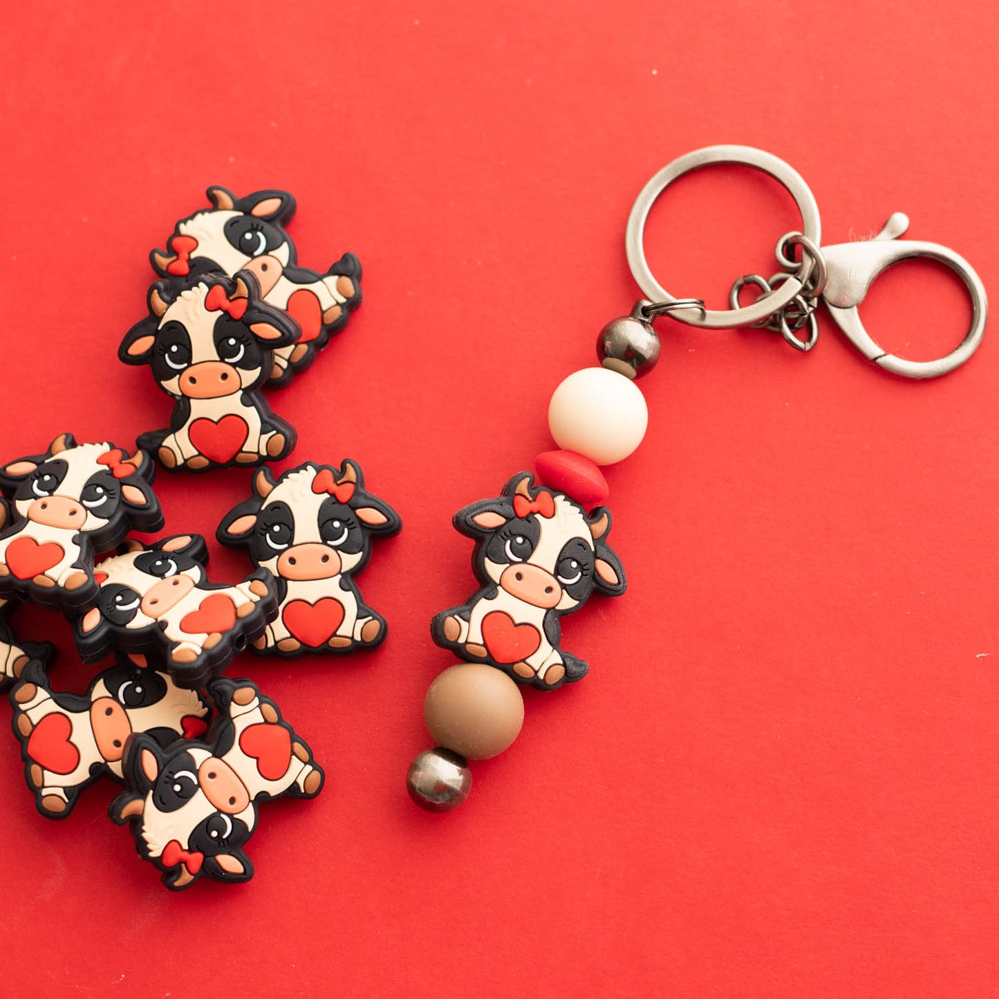 Loveable Cow Valentine's themed silicone beads