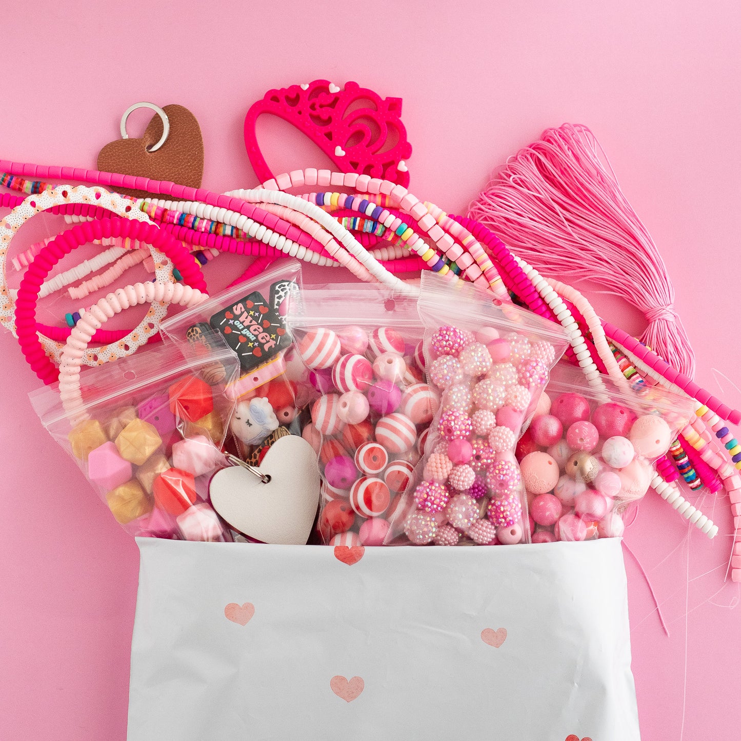 Sweetheart Mystery Bundle with silicone acrylic and heishi beads for crafting from Cara & Co Crafting Supplies