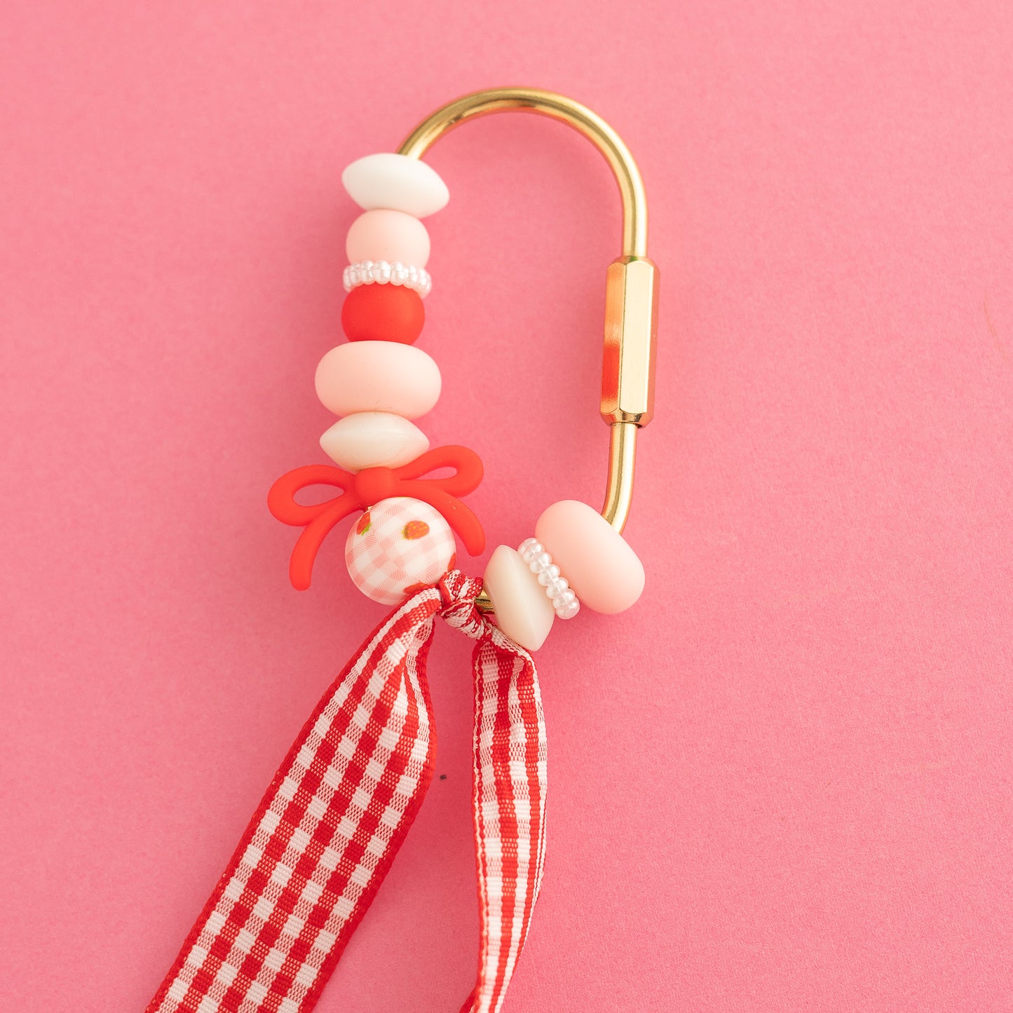 Strawberry Bows Carabiner Box silicone beads from crafting from Cara & Co Craft supply