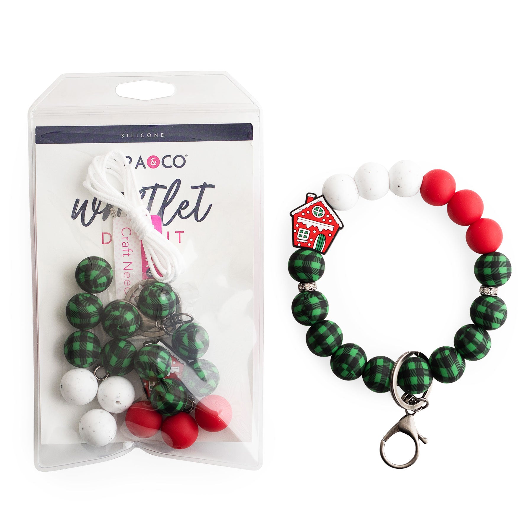 Christmas Cottage Wristlet DIY Kit made with silicone beads from Cara & Co Crafting Supply