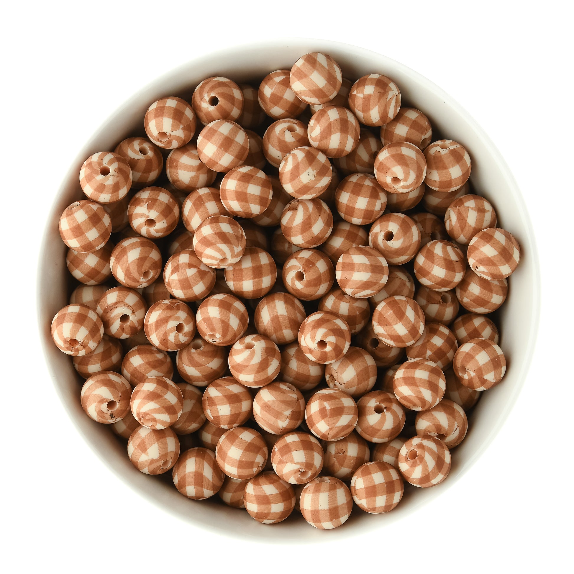 Brown Plaid 12mm Round Silicone Print Beads for silicone bead crafting from Cara & Co