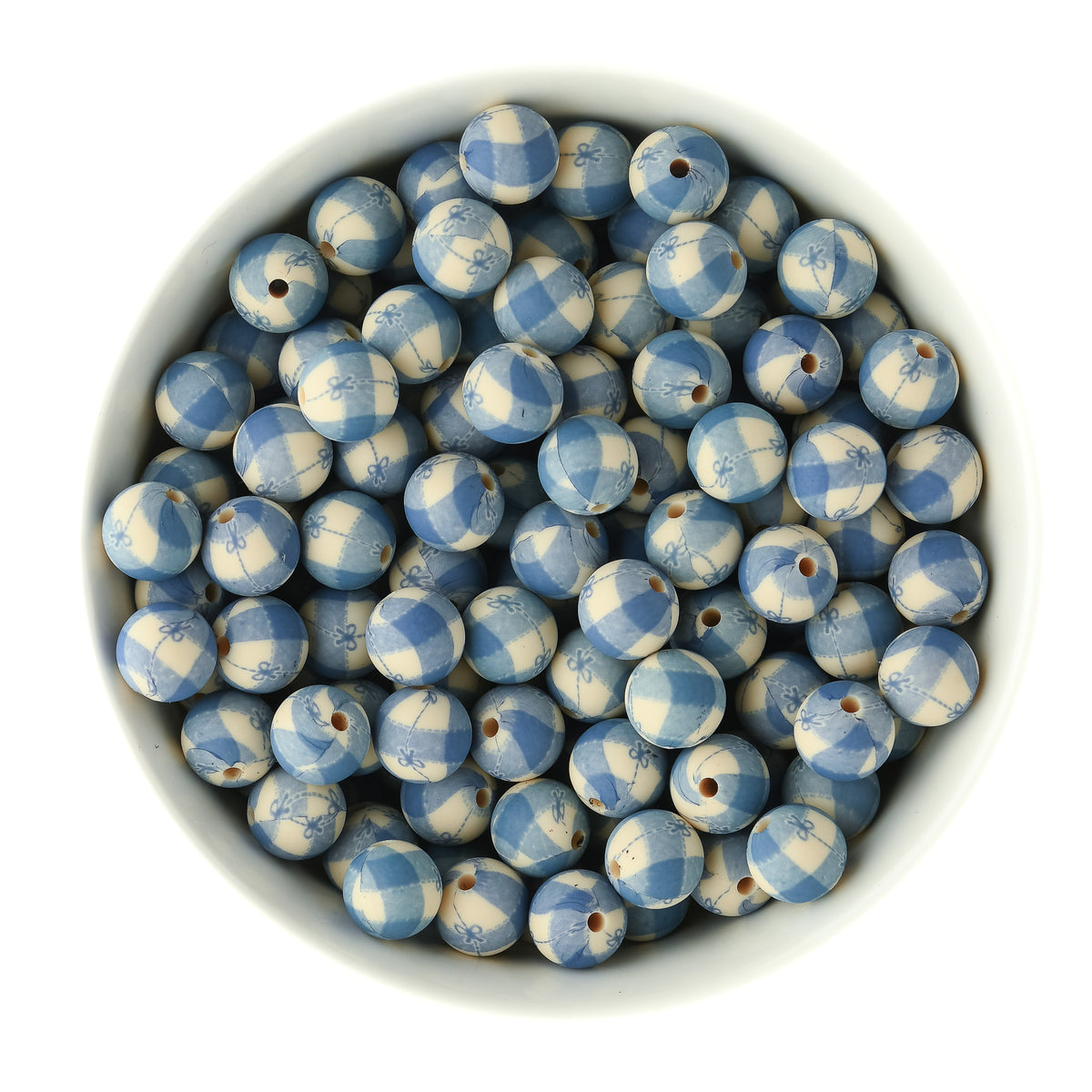 15mm Round Winter Prints Flannel Bow Plaid silicone beads for silicone bead crafting from Cara & Co Craft Supply