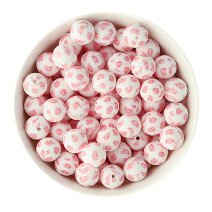 Summer 15mm Round Silicone Pink Peony Floral Print Beads for silicone crafting from Cara & Co Craft Supply