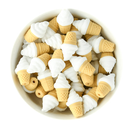 3D Ice Cream Cone Vanilla Silicone Focal Bead