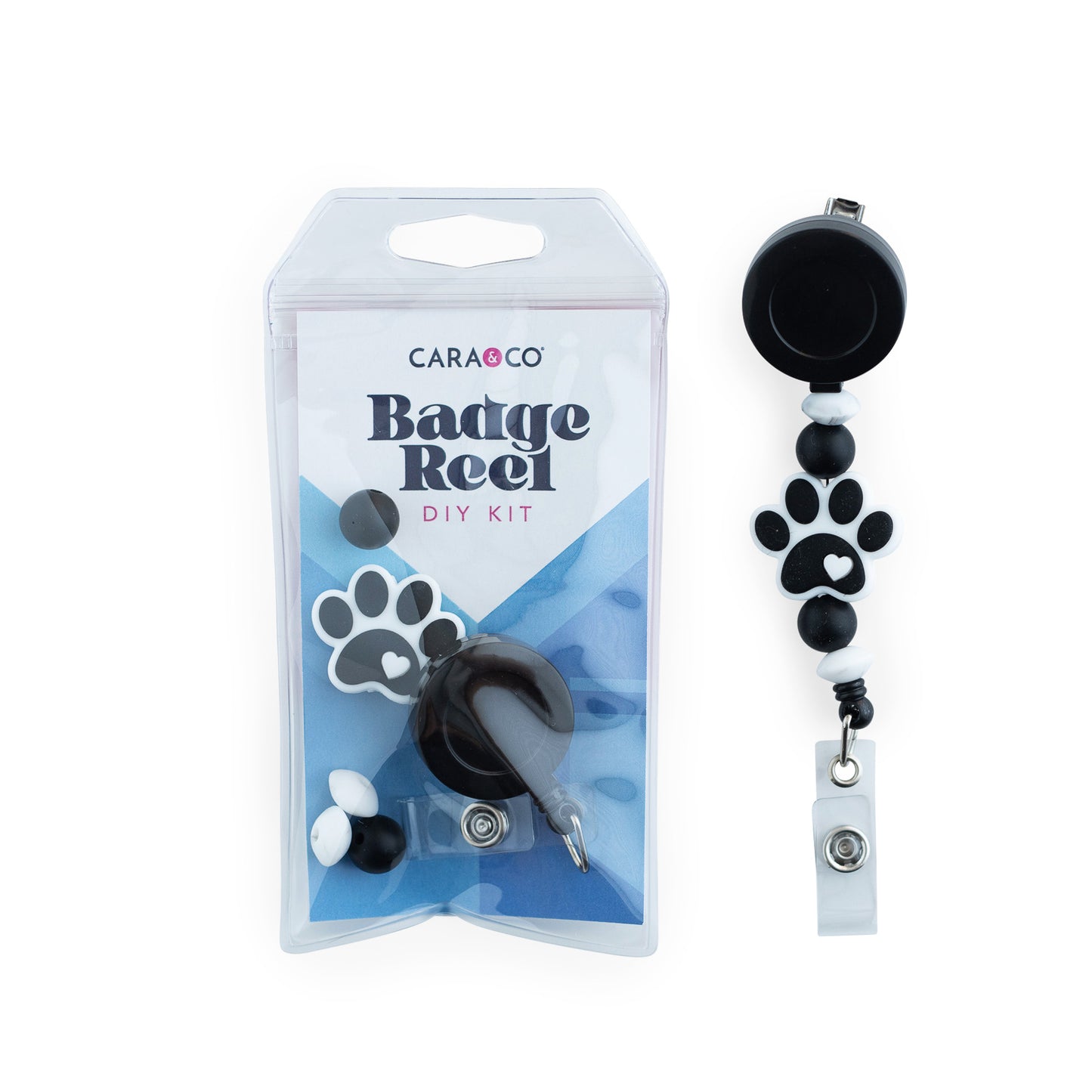 Black & White Whiskers Badge Reel DIY Kit with Silicone beads