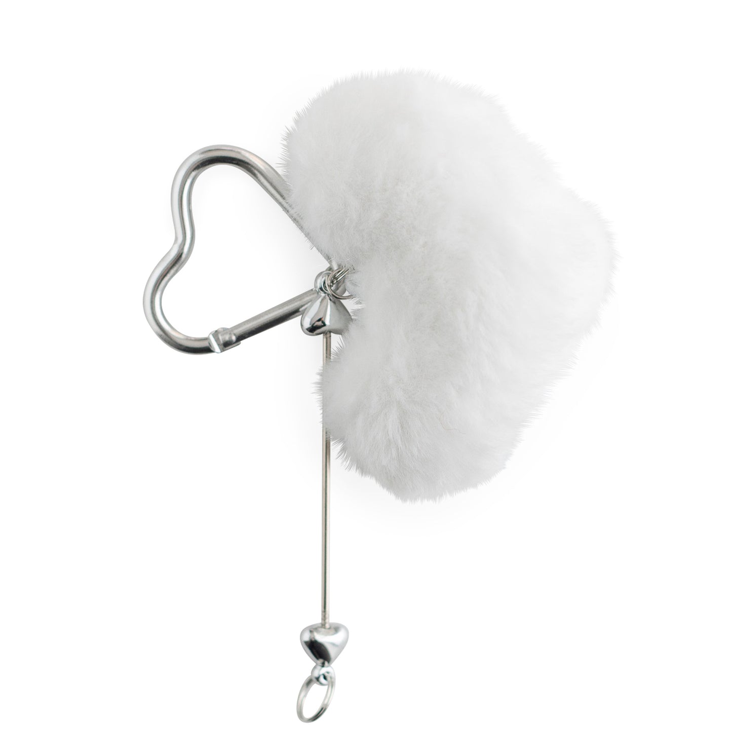 White Fuzzy Heart Beadable Bar Keychain from Cara & Co Craft Supply