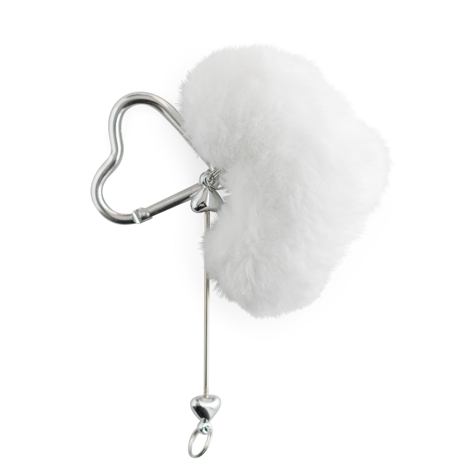 White Fuzzy Heart Beadable Bar Keychain from Cara & Co Craft Supply