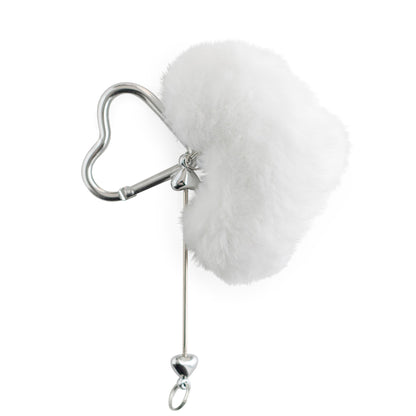 White Fuzzy Heart Beadable Bar Keychain from Cara & Co Craft Supply