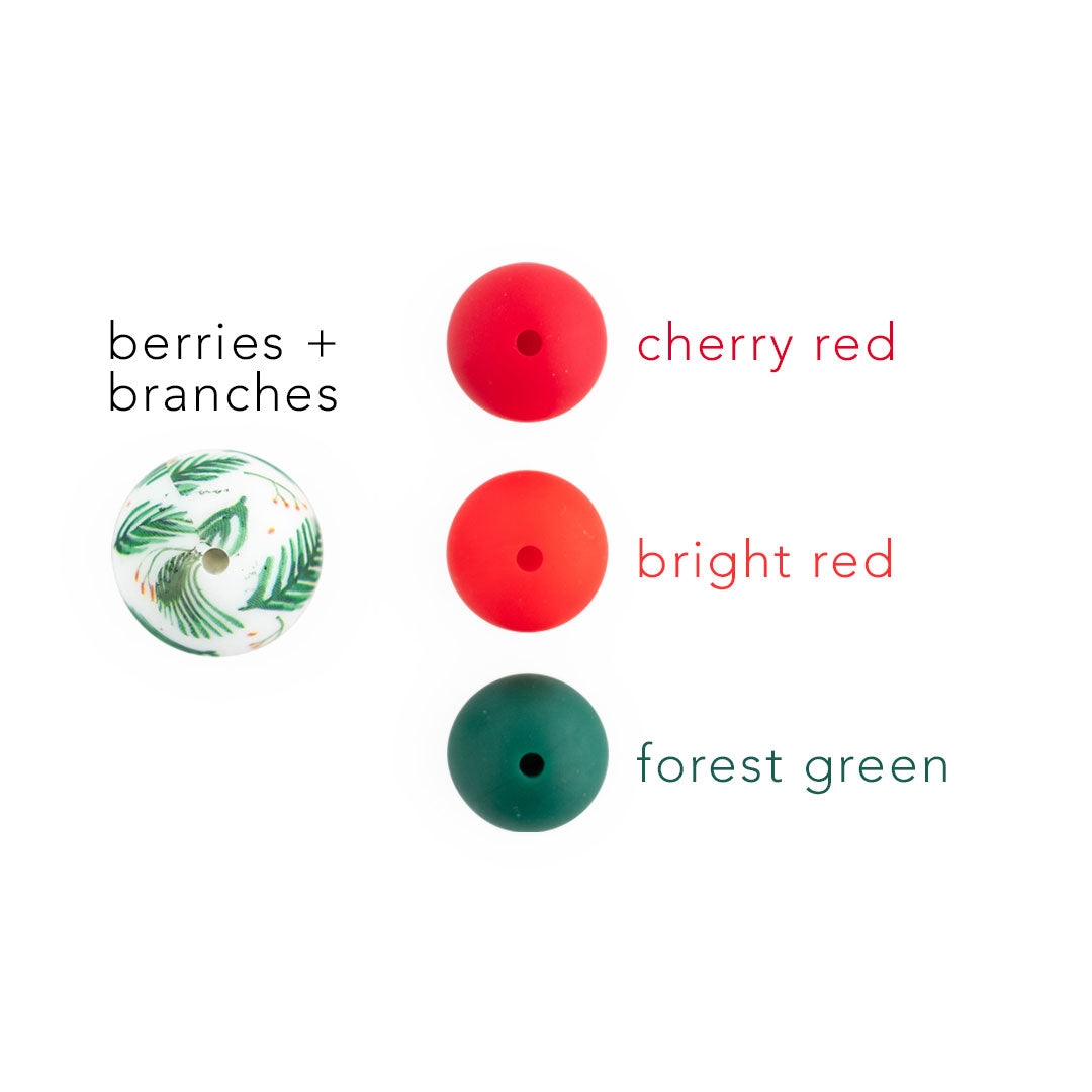 15mm Round Silicone Print Beads Color Comparison Berries & Branches