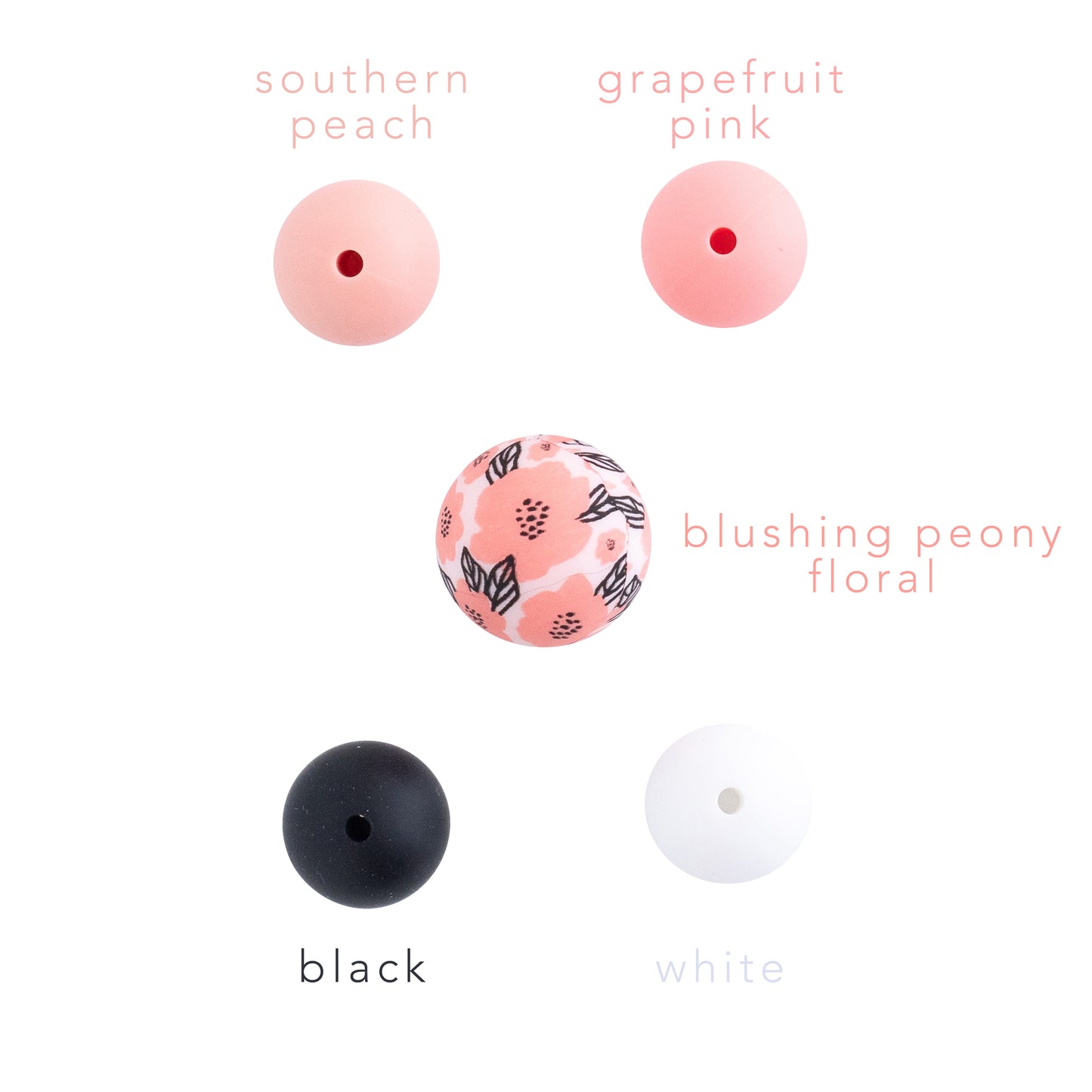 19mm Round Silicone Print Beads Color Comparison Blushing Peony Floral