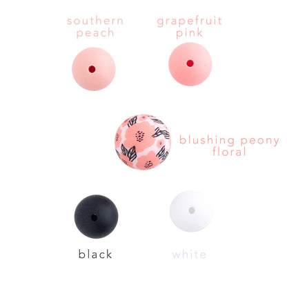 15mm Round Silicone Print Beads Color Comparison Blushing Peony Floral