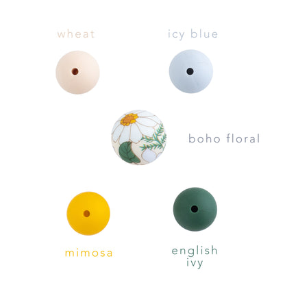 12mm Round Silicone Print Beads Color Comparison Boho Floral