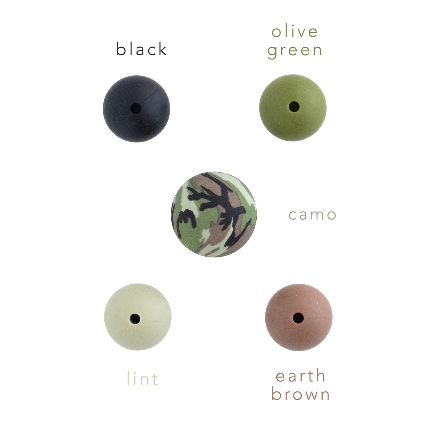 15mm Round Silicone Print Beads Color Comparison Camo