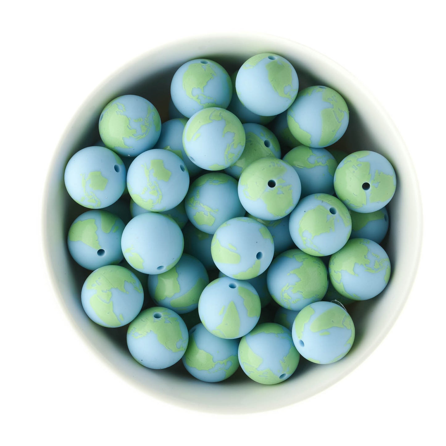 19mm Silicone Round Print Beads Globe Aquamarine from Cara & Co Craft Supply
